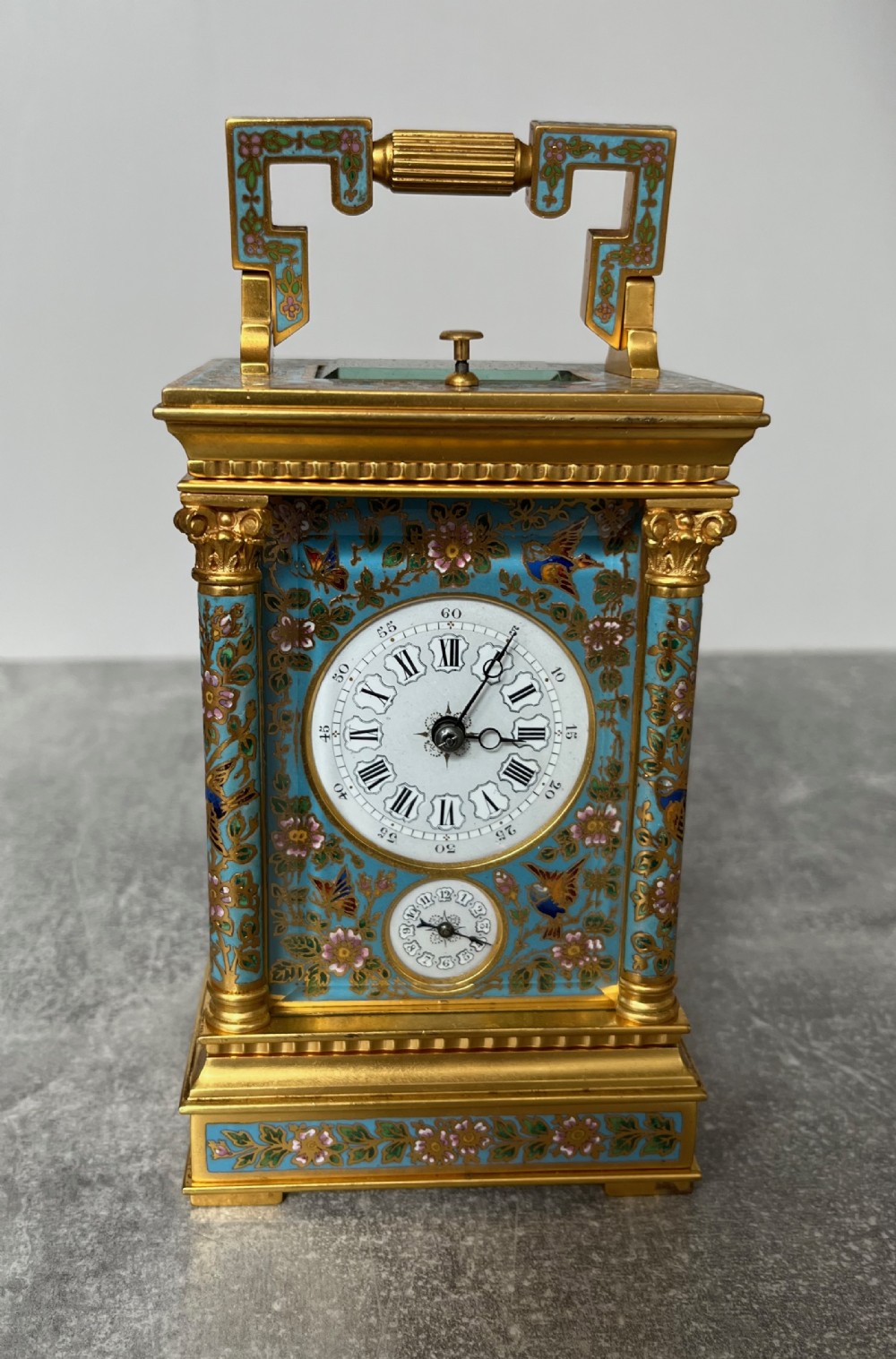 French Cloisonne Enamel Carriage Clock in Anglaise Riche Case