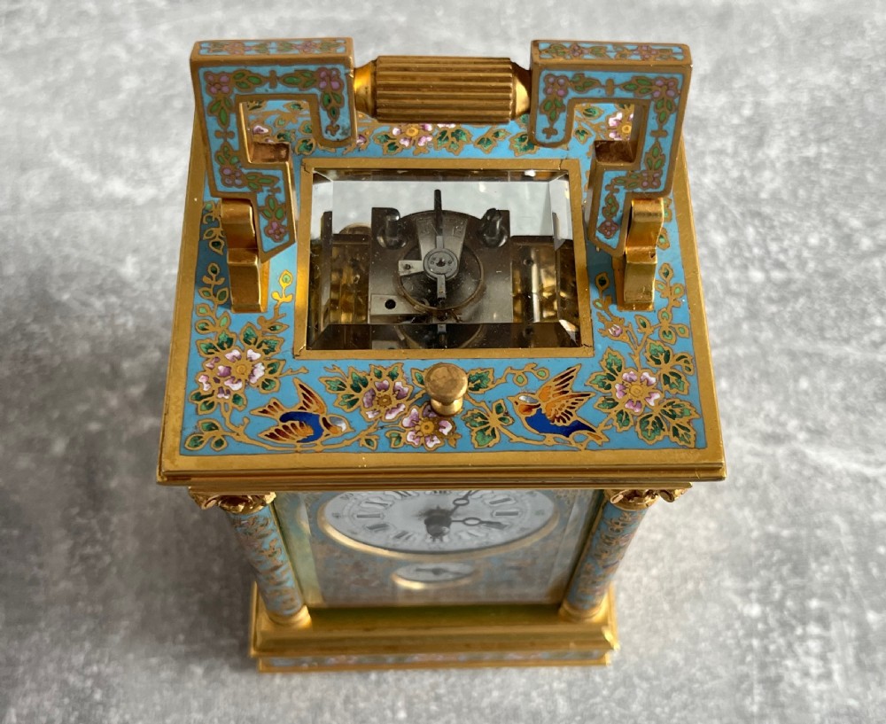 French Cloisonne Enamel Carriage Clock in Anglaise Riche Case View II