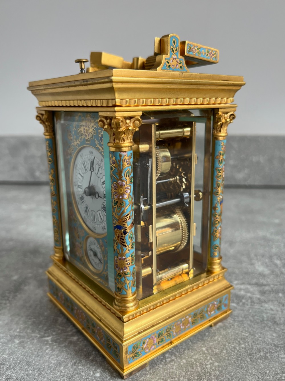 French Cloisonne Enamel Carriage Clock in Anglaise Riche Case View III