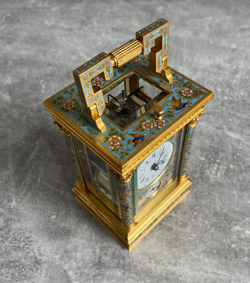 French Cloisonne Enamel Carriage Clock in Anglaise Riche Case View IV