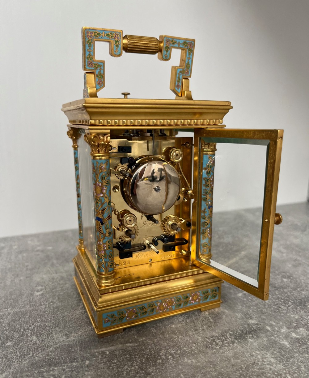 French Cloisonne Enamel Carriage Clock in Anglaise Riche Case View X