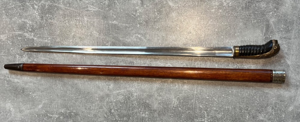 Oval Malacca Sword Cane with Brass Lions Head Handle View II