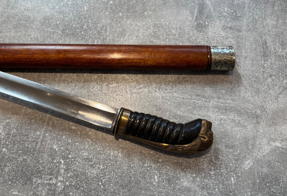 Oval Malacca Sword Cane with Brass Lions Head Handle View IV