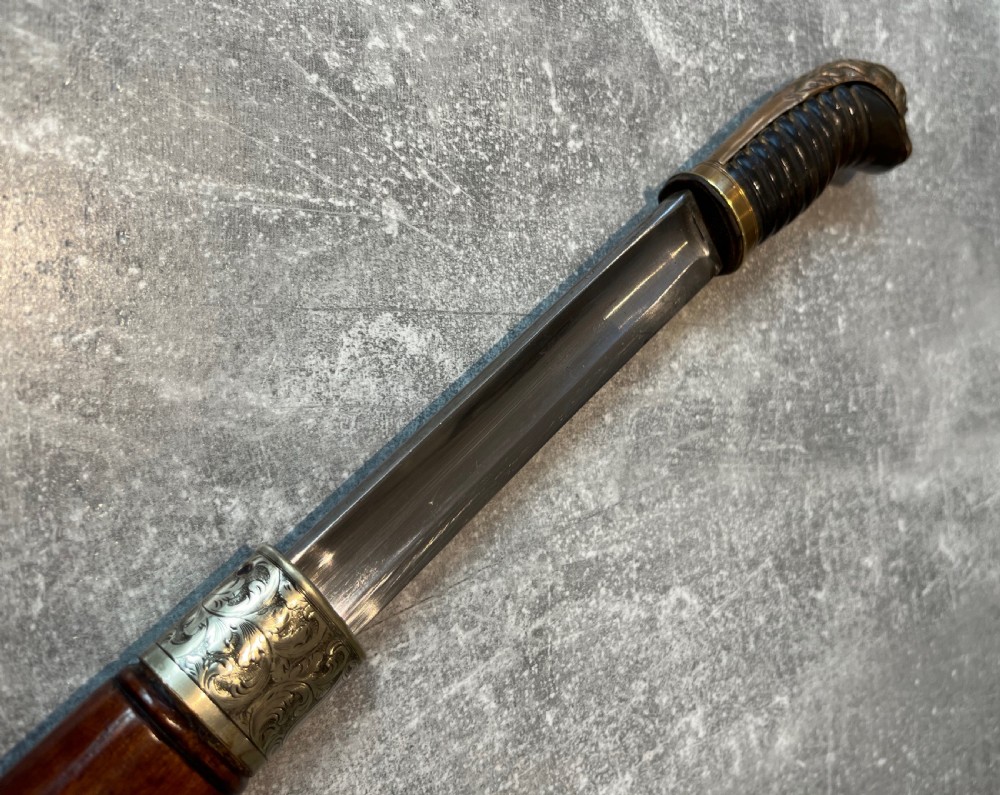 Oval Malacca Sword Cane with Brass Lions Head Handle View XI
