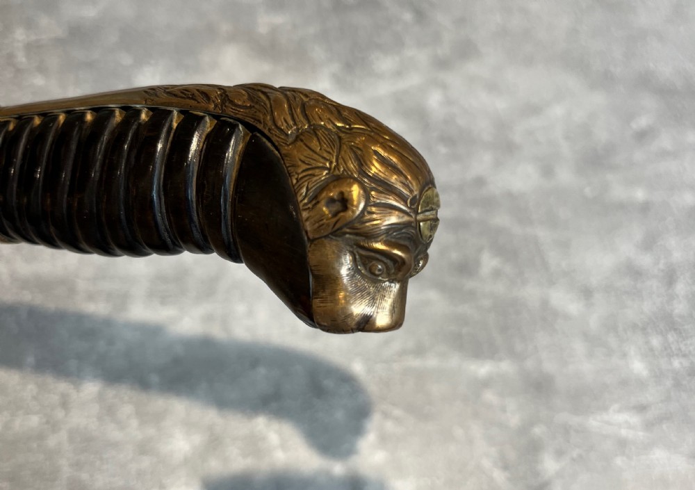 Oval Malacca Sword Cane with Brass Lions Head Handle View XII