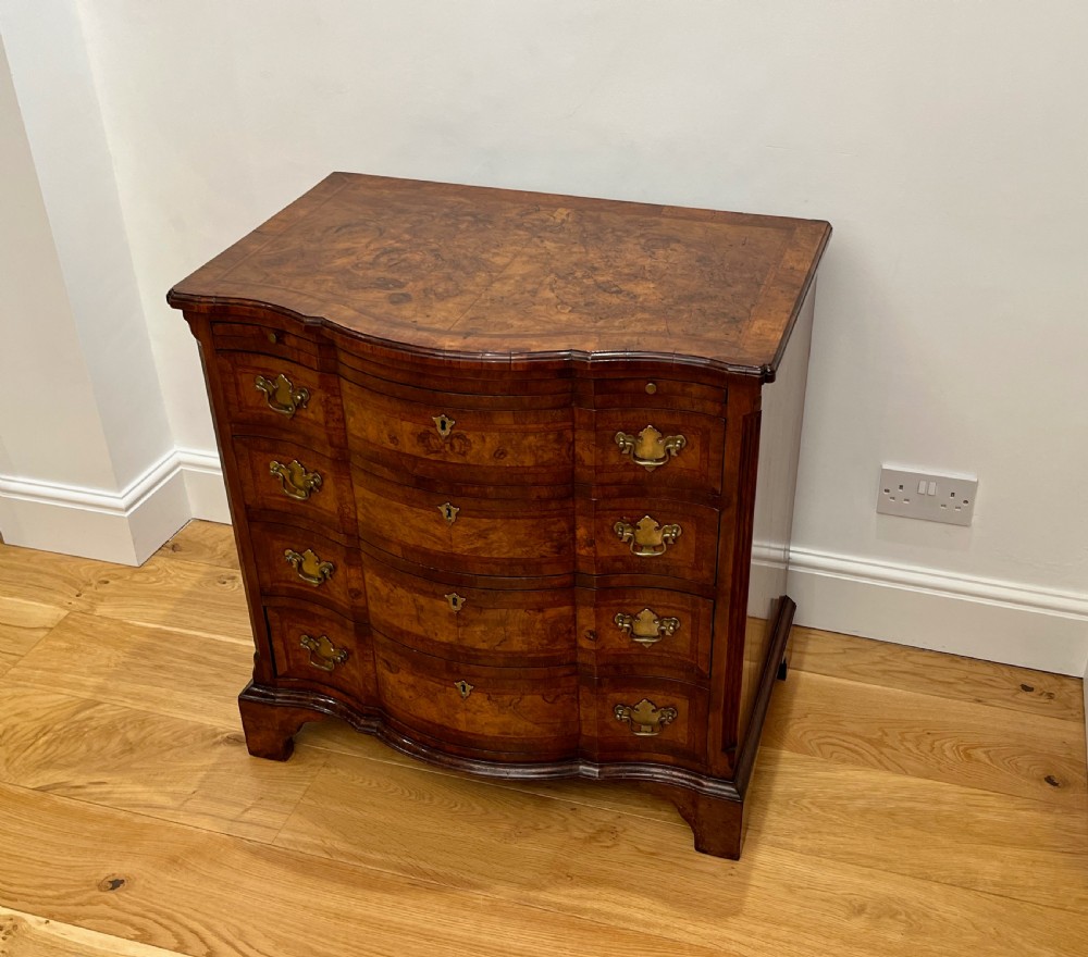 Burr Walnut Serpentine Bachelors Chest View II