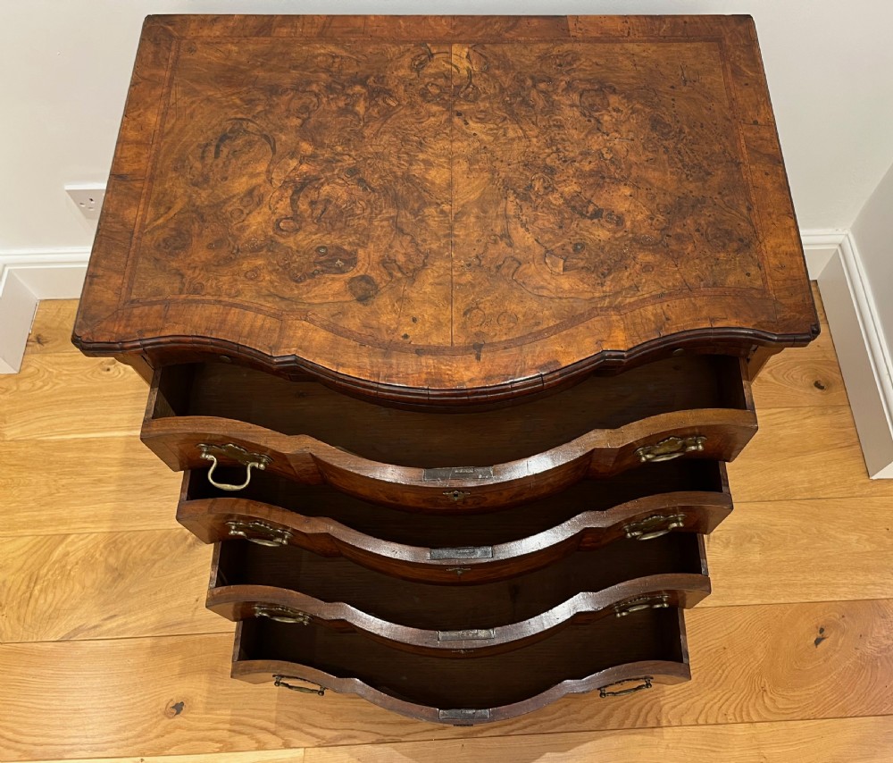 Burr Walnut Serpentine Bachelors Chest View V