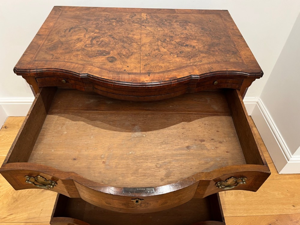 Burr Walnut Serpentine Bachelors Chest View VII