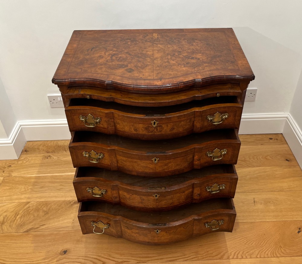 Burr Walnut Serpentine Bachelors Chest View XI