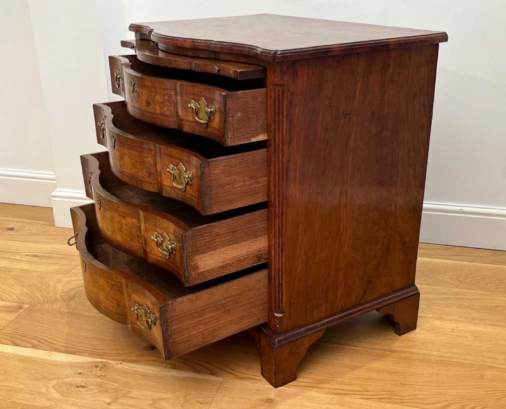 Burr Walnut Serpentine Bachelors Chest View XII