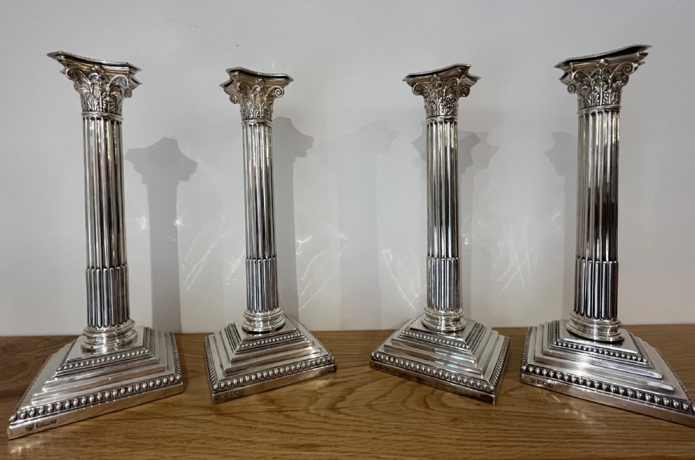 Pair of Edwardian (1903) Silver Corinthian Column Candlesticks View X