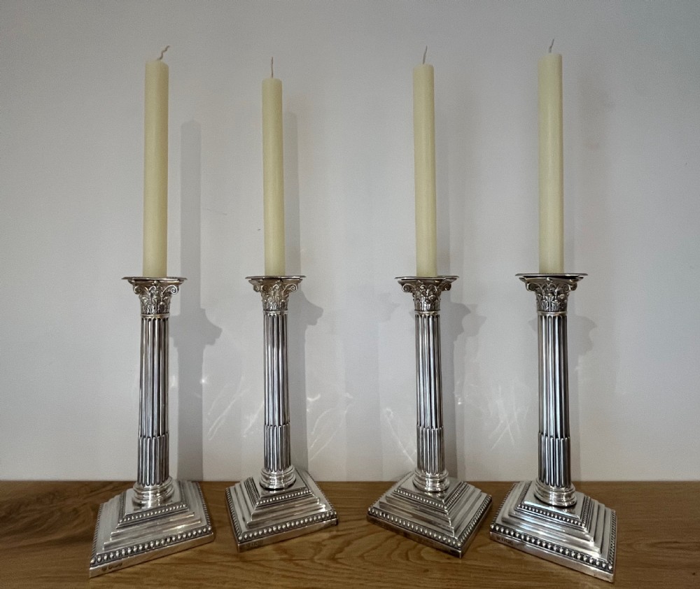 Pair of Edwardian (1903) Silver Corinthian Column Candlesticks View XI