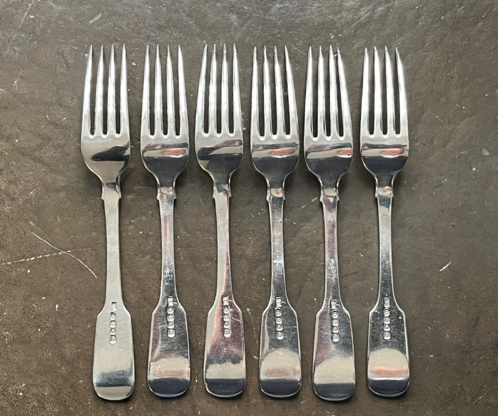 6 Silver Dinner Forks, London 1827. View II