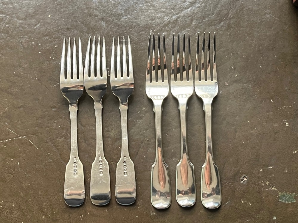 6 Silver Dinner Forks, London 1827. View IV