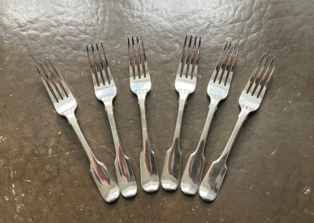 6 Silver Dinner Forks, London 1827. View V