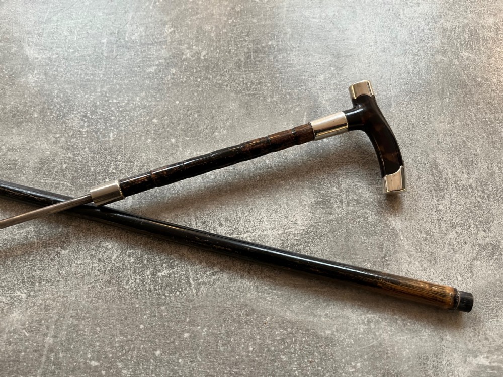 Silver Mounted Sword Stick with Tortoiseshell Handle View X