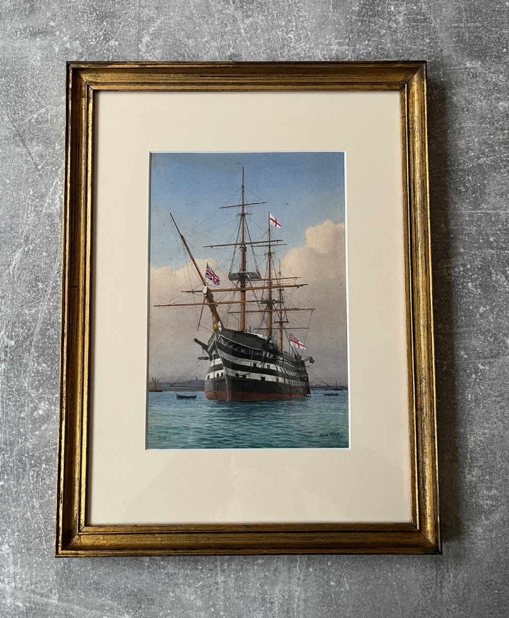 Watercolour HMS Victory by WF Mitchell (1845-1914)