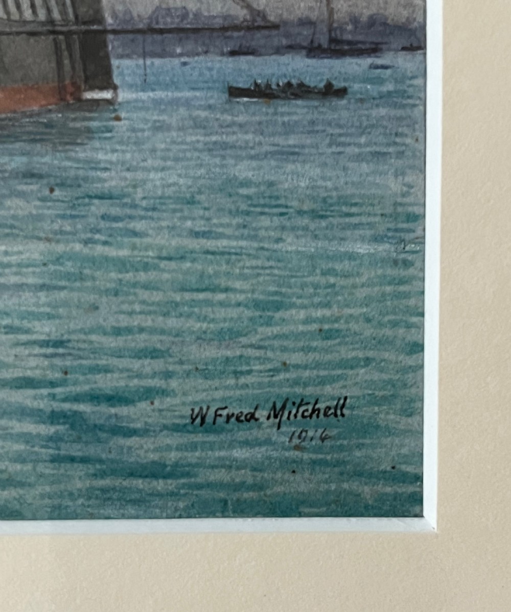 A framed 19th-century watercolour painting depicting the historic naval ship HMS Victory at sea, housed in a giltwood frame with a cream mount. View V