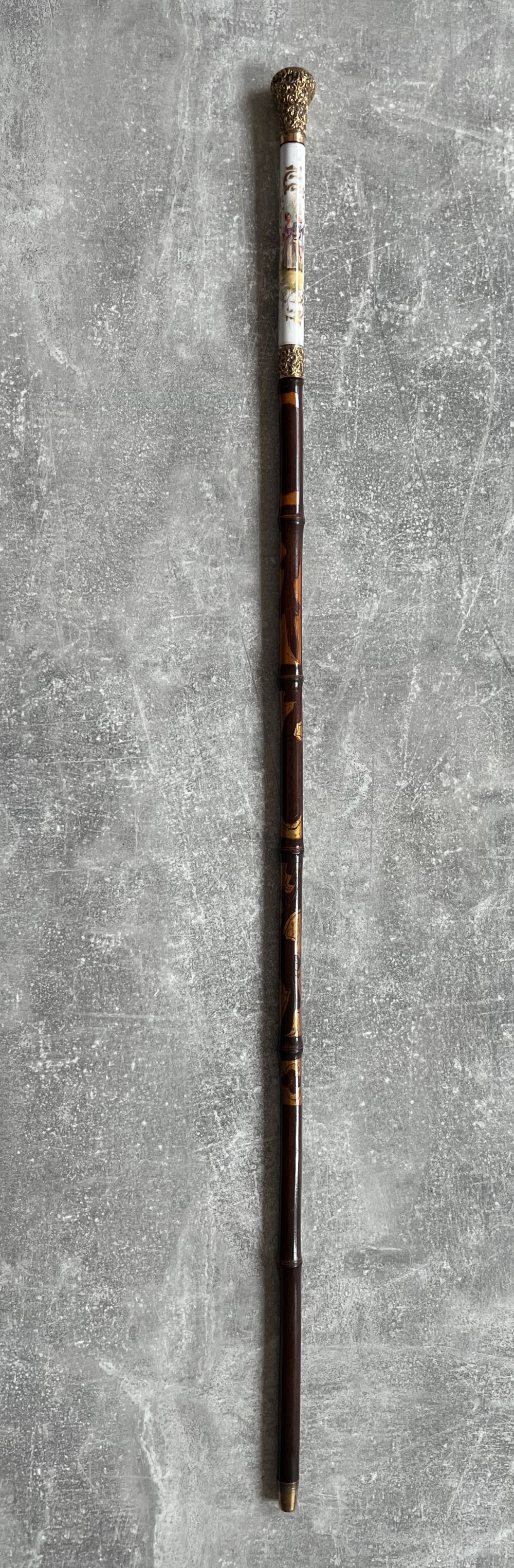 Rare Porcelain Handled Gilt Mounted Bamboo Sword Stick