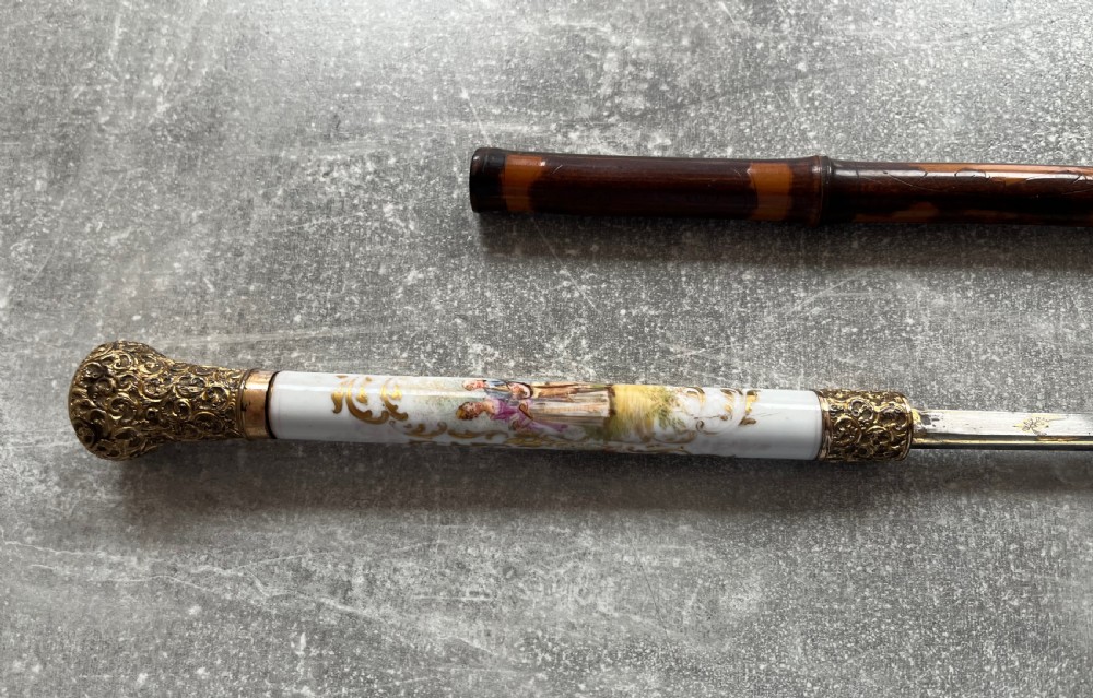 Rare Porcelain Handled Gilt Mounted Bamboo Sword Stick View III