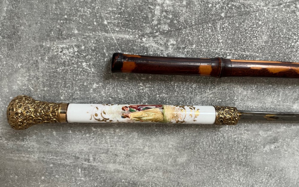 Rare Porcelain Handled Gilt Mounted Bamboo Sword Stick View IV