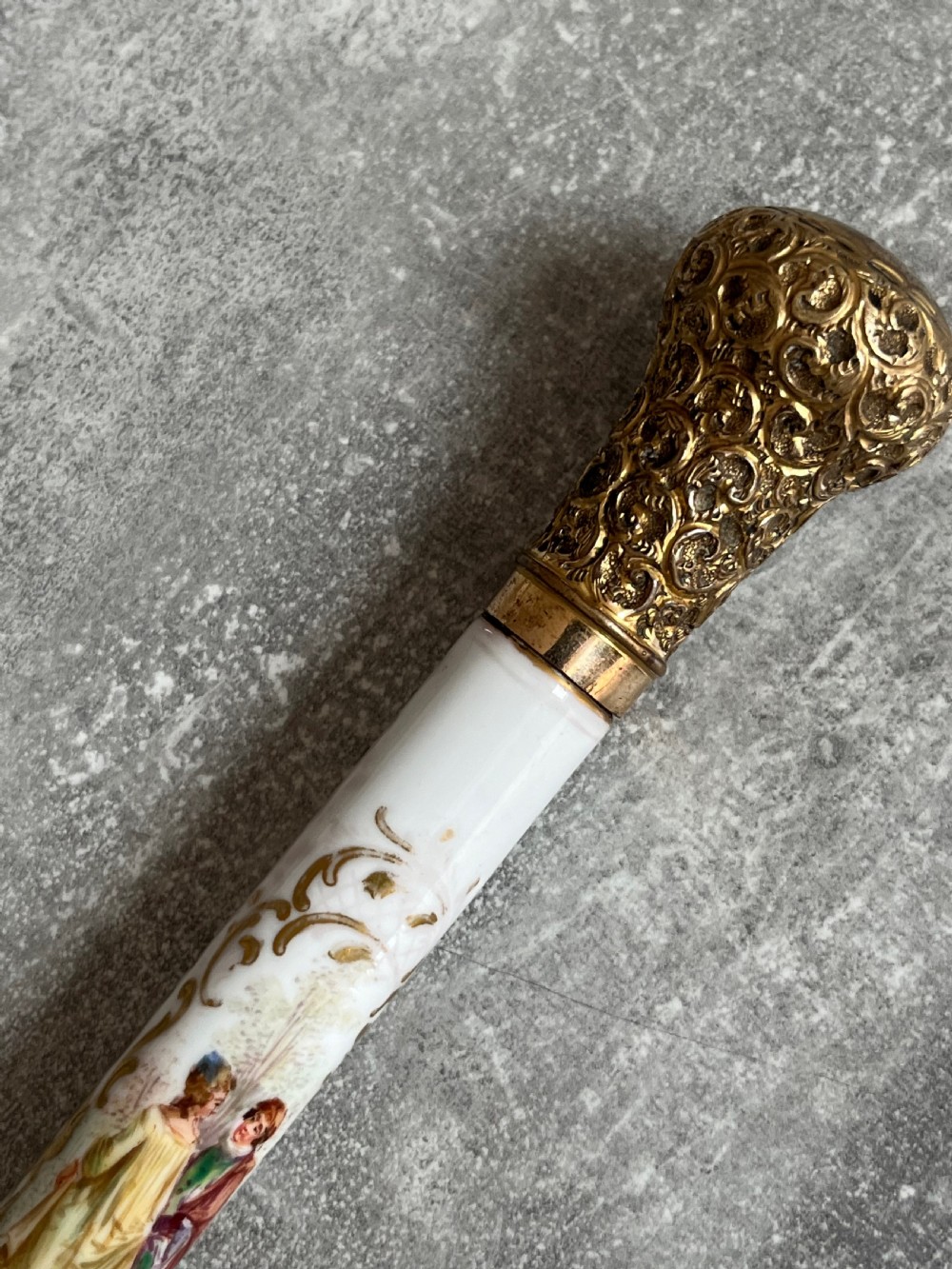 Rare Porcelain Handled Gilt Mounted Bamboo Sword Stick View VII