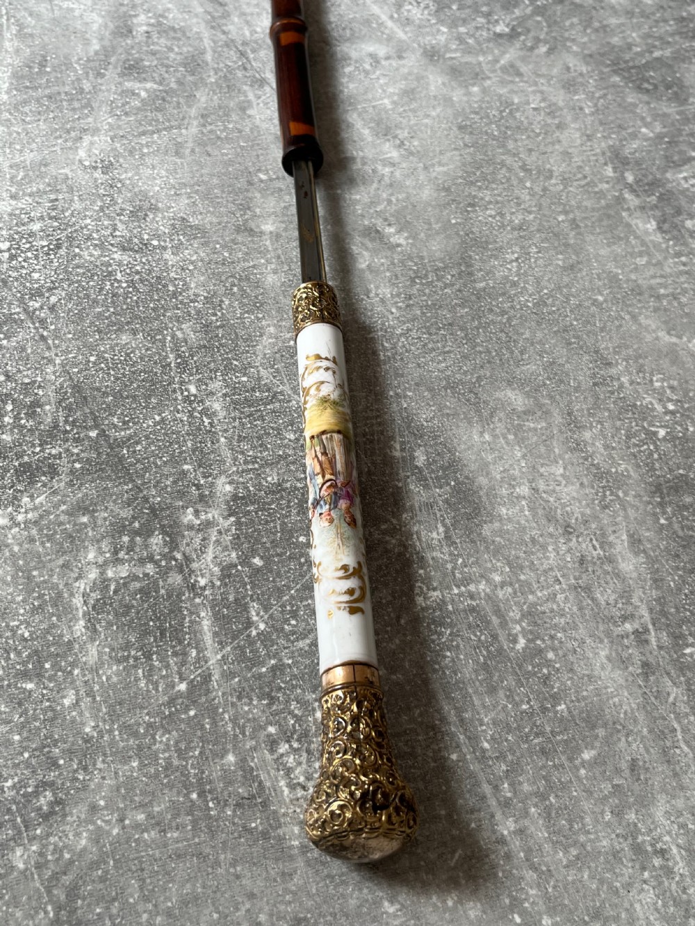 Rare Porcelain Handled Gilt Mounted Bamboo Sword Stick View XIII