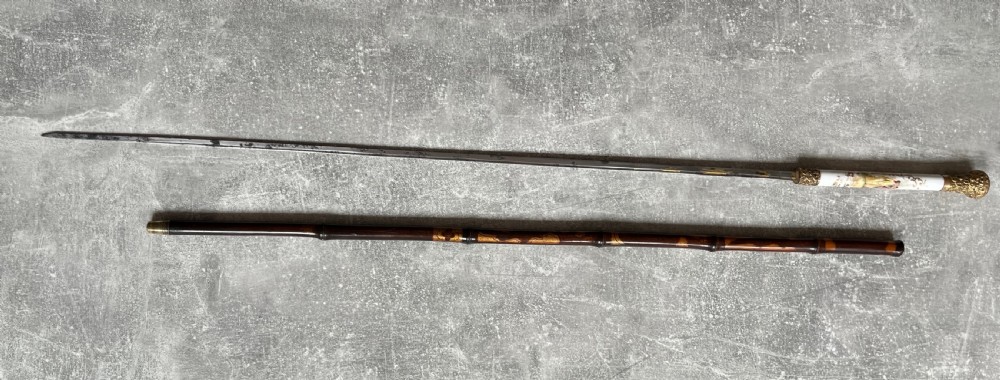Rare Porcelain Handled Gilt Mounted Bamboo Sword Stick View XIV