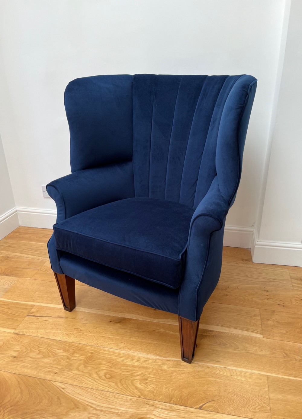 Restored & Re-upholstered Barrel Back Armchair & Stool View II