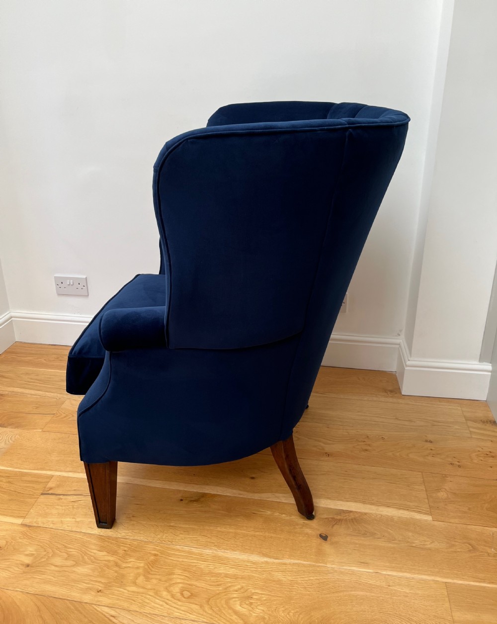 Restored & Re-upholstered Barrel Back Armchair & Stool View III