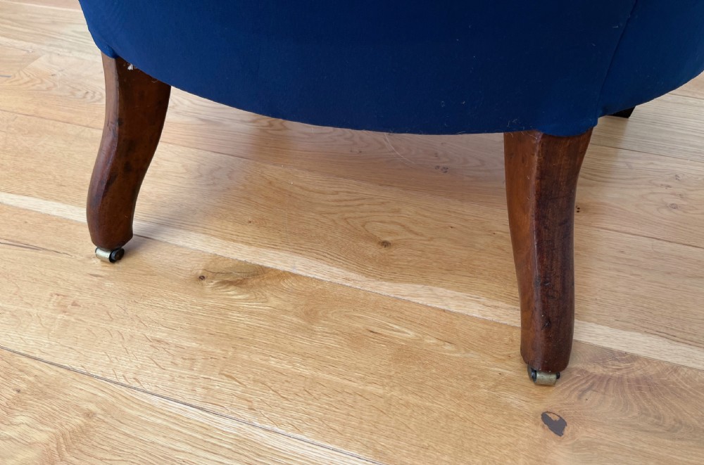 Restored & Re-upholstered Barrel Back Armchair & Stool View IX