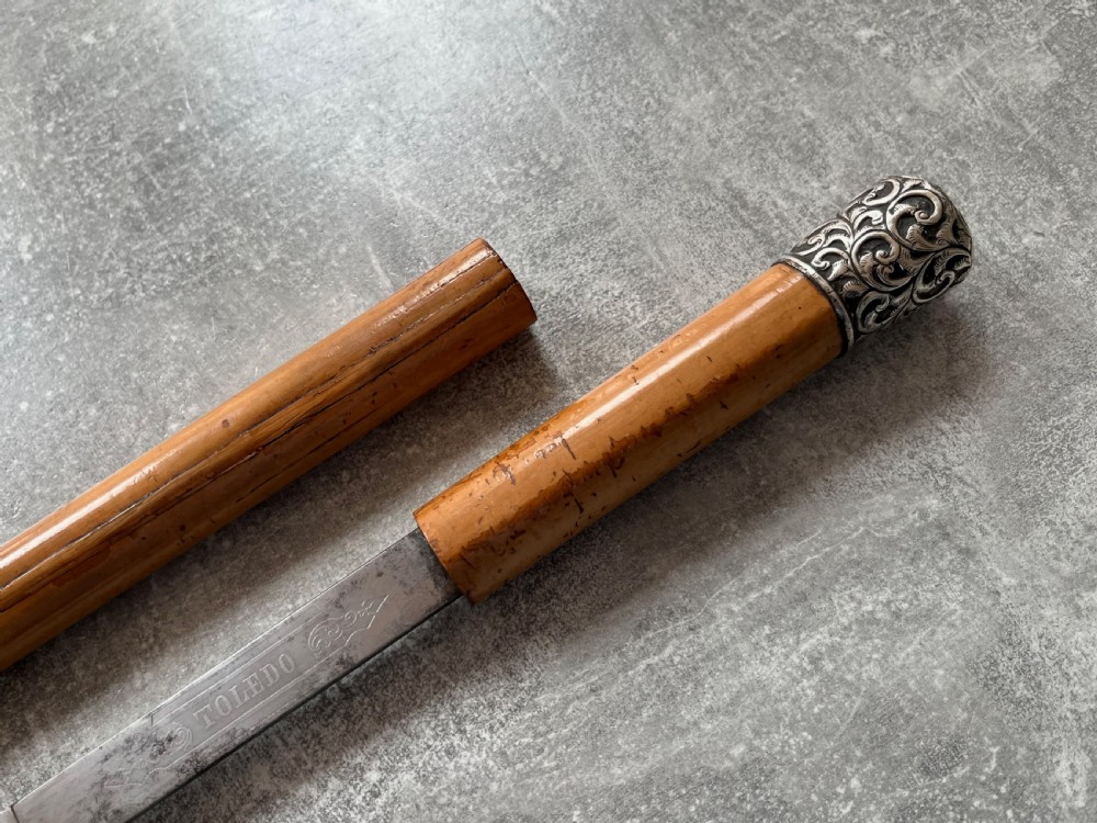 Malacca Sword Stick with Toledo Blade & Silver Knop View X