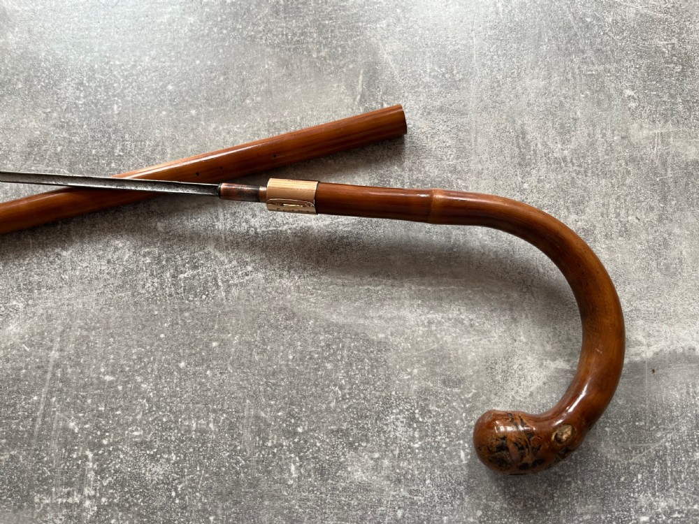 Large Crook Handled Bamboo Sword Stick by Brigg with Gold Collar View III