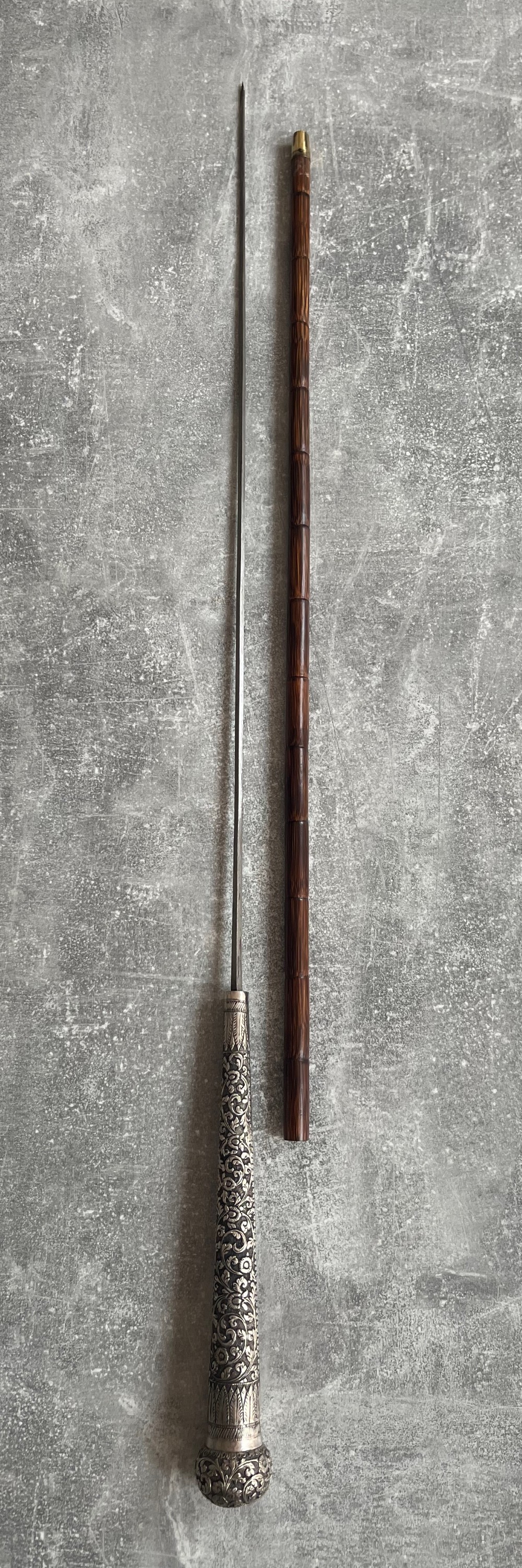 Ornate Silver Handled Palmwood Sword Stick