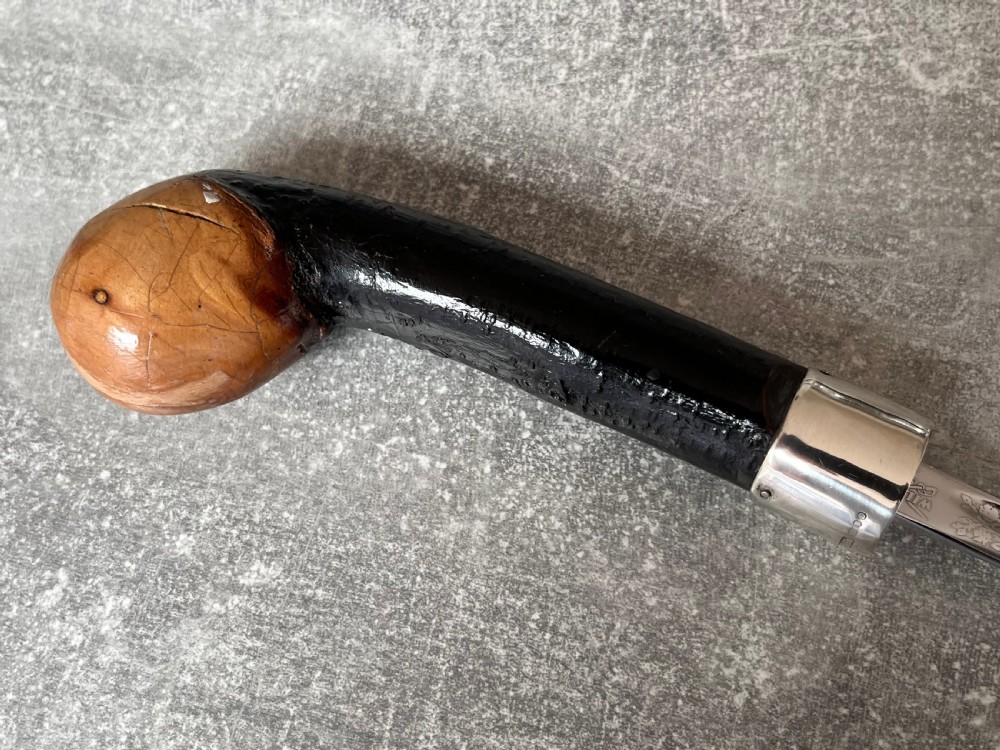 Blackthorn Root Handled Sword Stick with Silver Mounts and a Wilkinson Blade View X