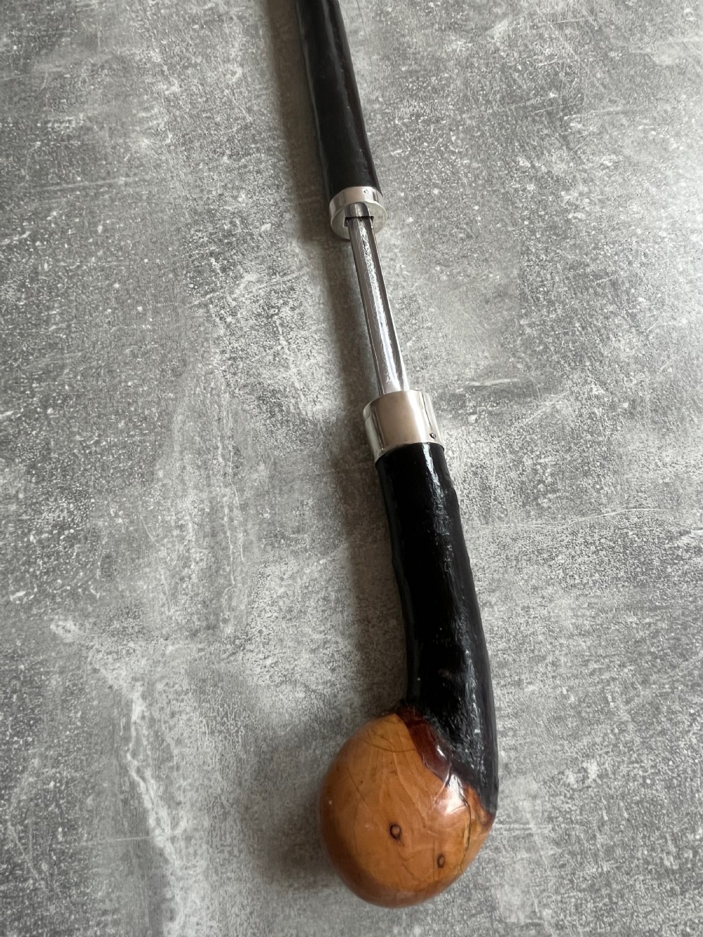 Blackthorn Root Handled Sword Stick with Silver Mounts and a Wilkinson Blade View XII
