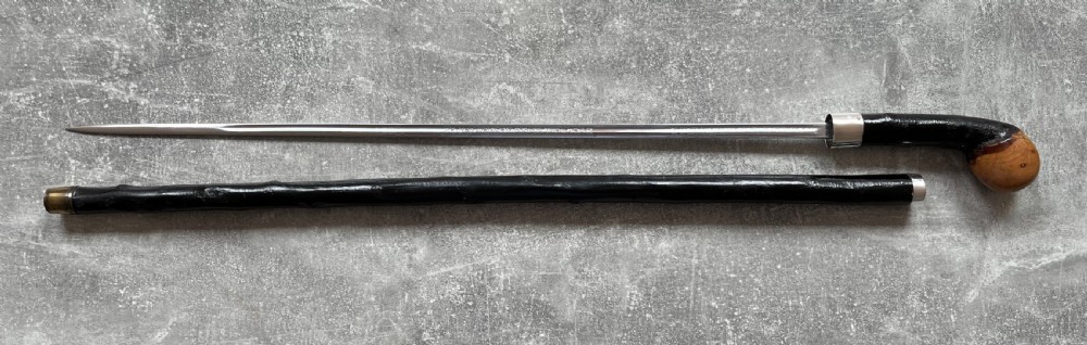 Blackthorn Root Handled Sword Stick with Silver Mounts and a Wilkinson Blade View XV