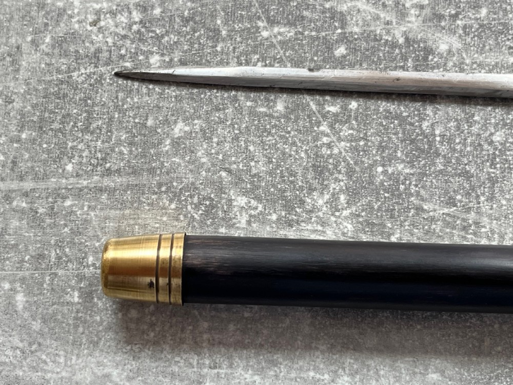 Crook Handled Malacca Sword Stick with Silver Mounts and a Toledo Blade View V