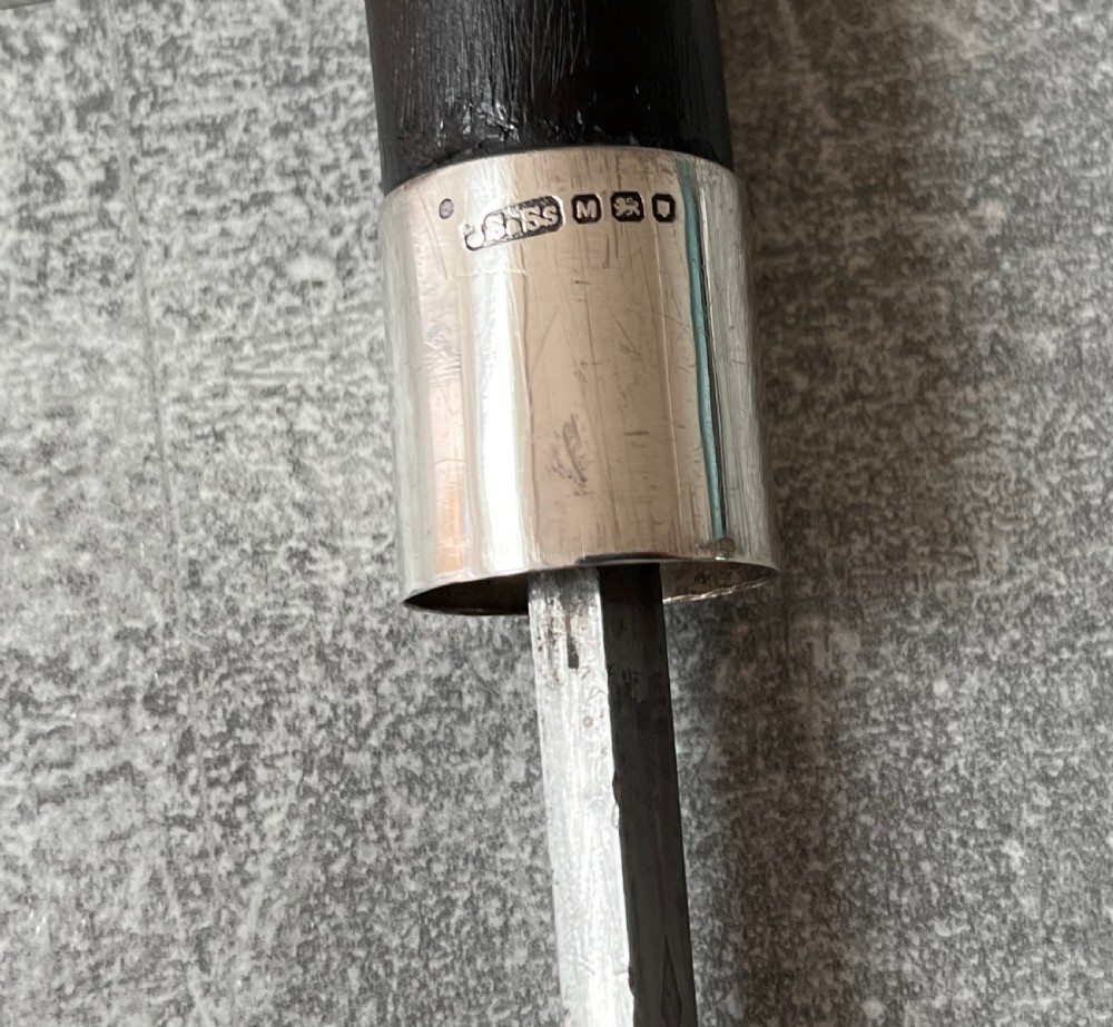 Crook Handled Malacca Sword Stick with Silver Mounts and a Toledo Blade View VII