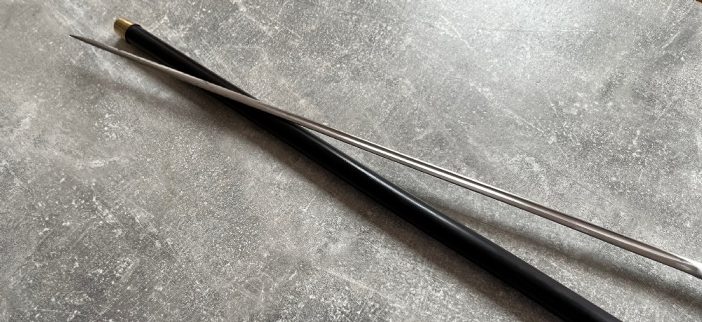 Crook Handled Malacca Sword Stick with Silver Mounts and a Toledo Blade View X