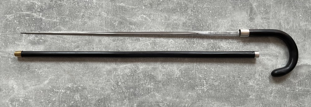 Crook Handled Malacca Sword Stick with Silver Mounts and a Toledo Blade View XIV