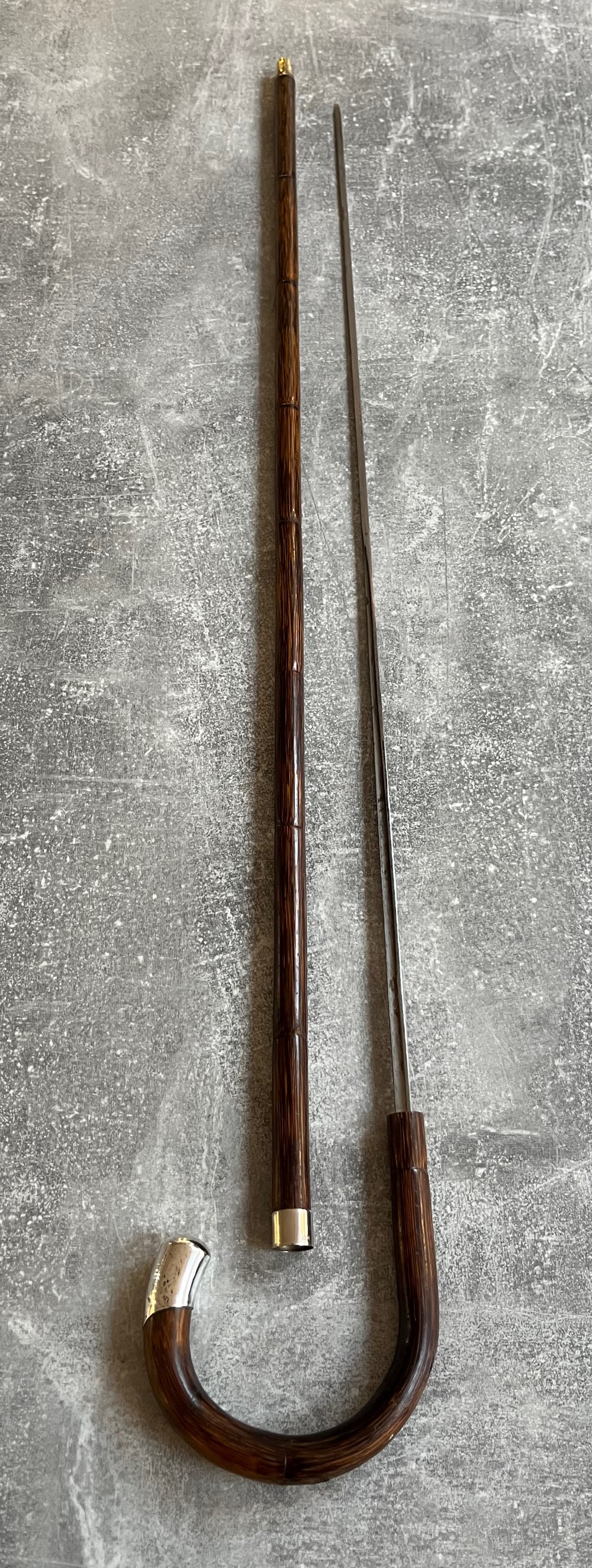 Crook Handled Palmwood Sword Stick with Silver Mounts