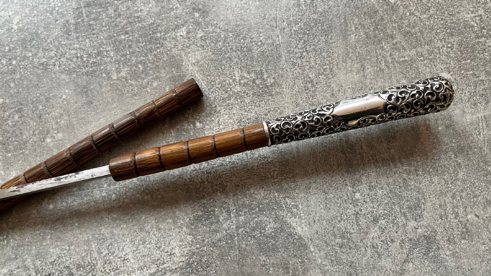 Edwardian Malacca Sword Cane with Silver Repousse Handle View III