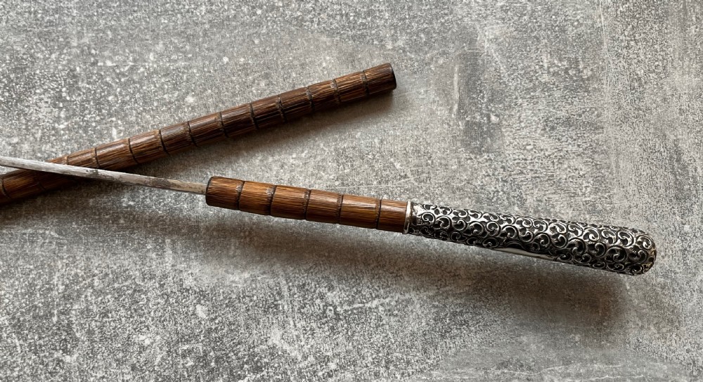 Edwardian Malacca Sword Cane with Silver Repousse Handle View IX