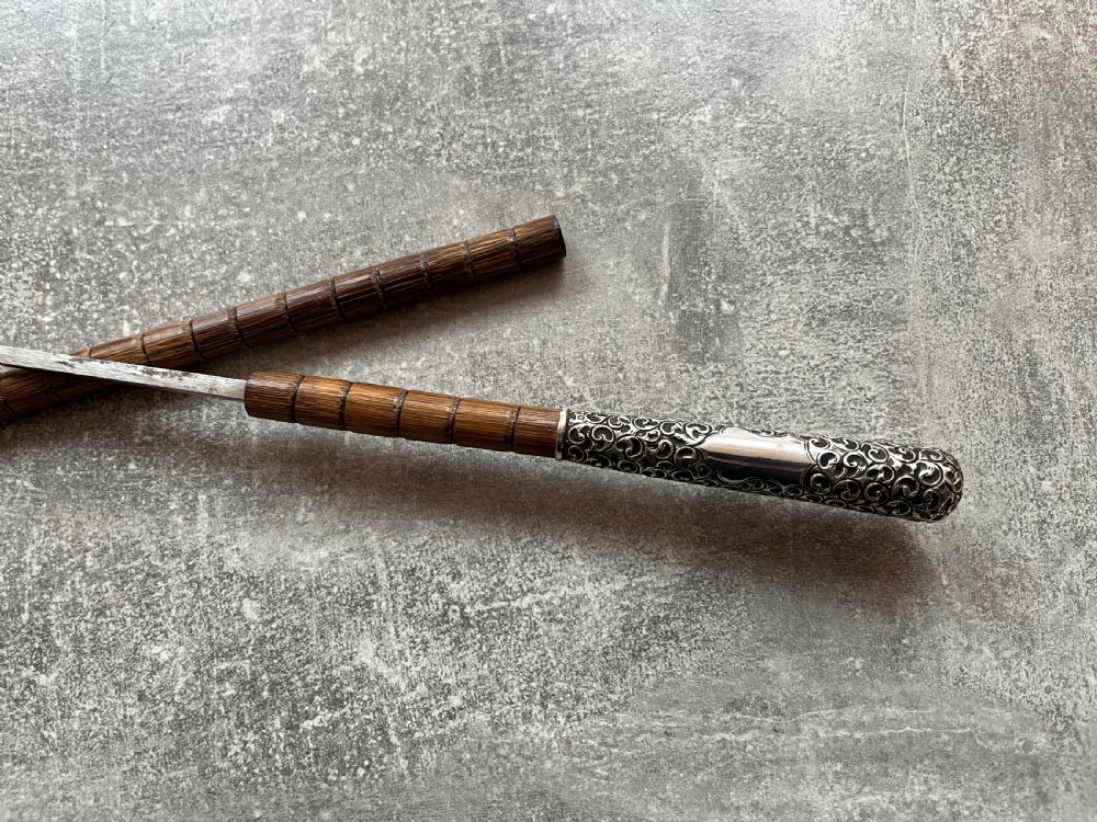 Edwardian Malacca Sword Cane with Silver Repousse Handle View X