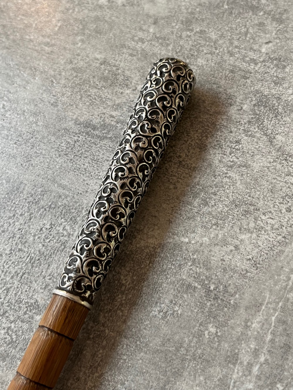 Edwardian Malacca Sword Cane with Silver Repousse Handle View XII
