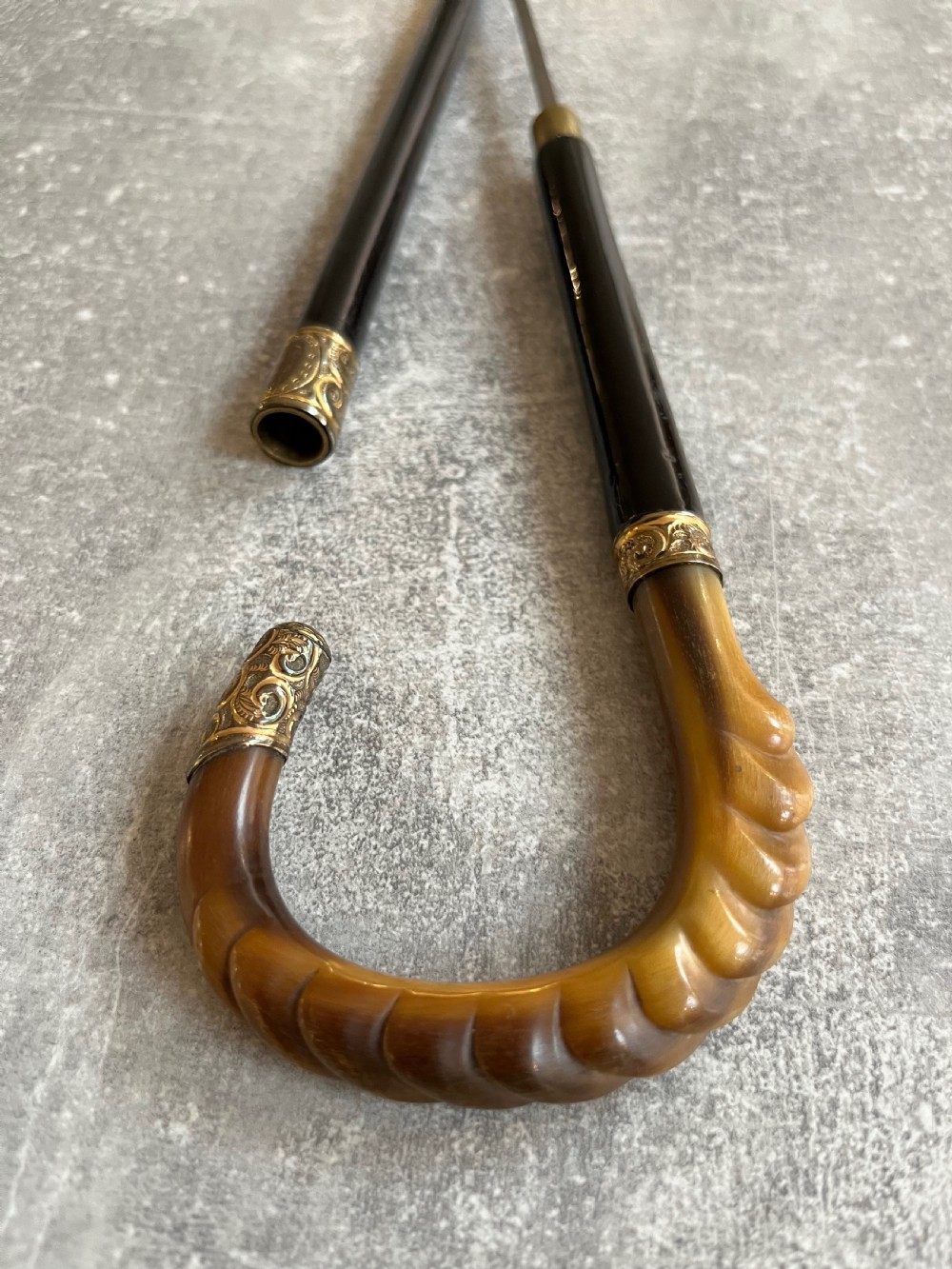 Ebony Sword Stick with Bone Handle and Gilt Mounts View X