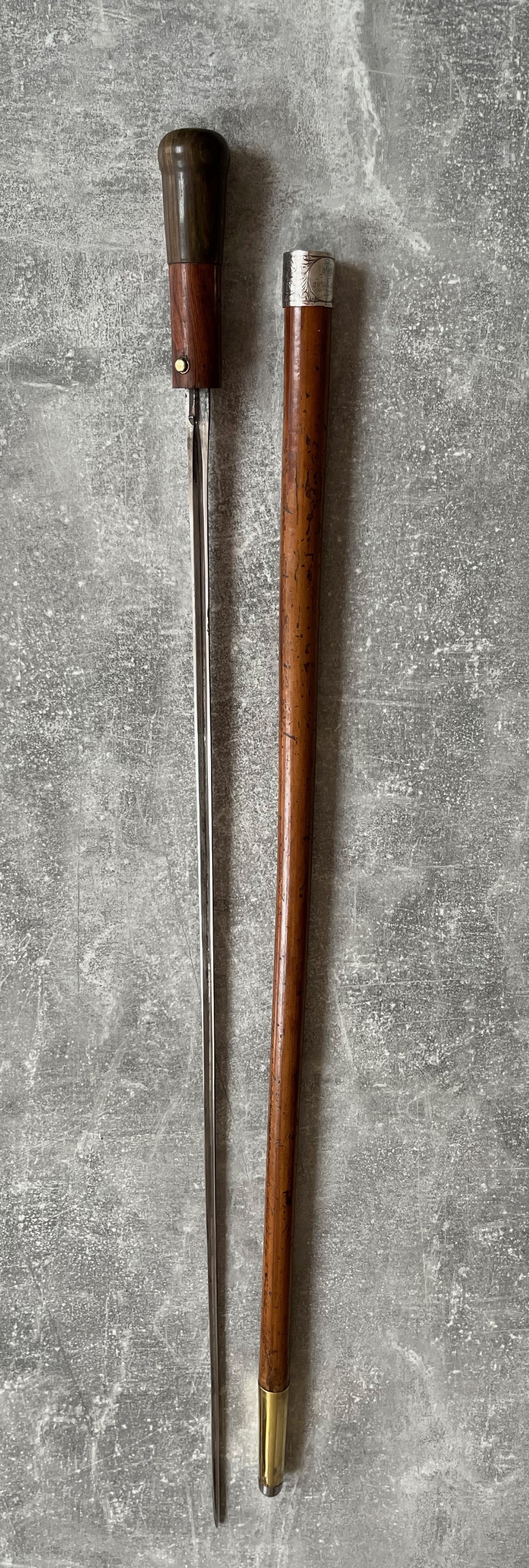 19th Century Malacca Sword Stick, Silver Collar, Lignum Vitae Handle.