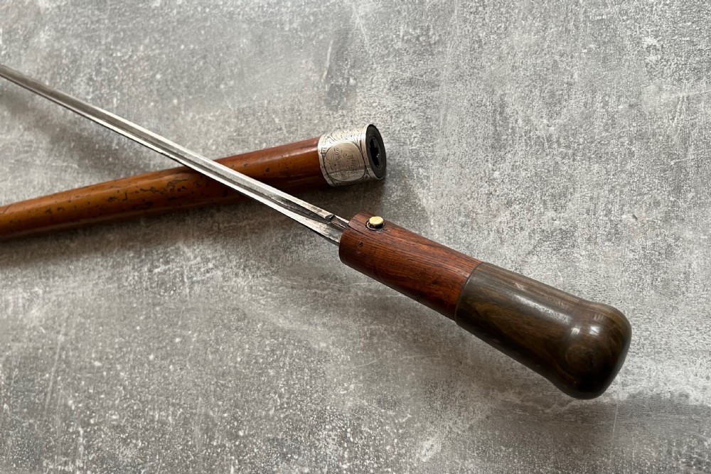 19th Century Malacca Sword Stick, Silver Collar, Lignum Vitae Handle. View III