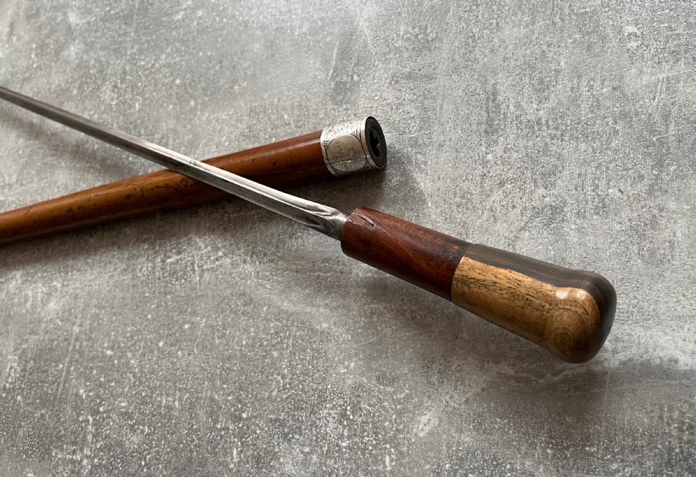 19th Century Malacca Sword Stick, Silver Collar, Lignum Vitae Handle. View IV